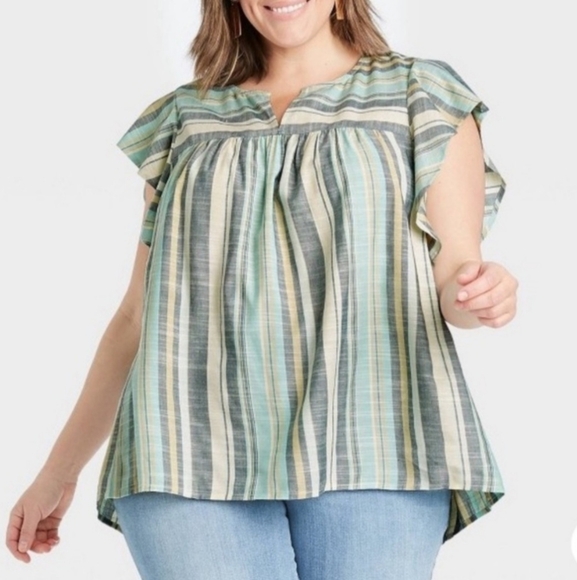 Knox Rose Tops - Knox Rose Women's Sleeveless Striped Ruffle Top